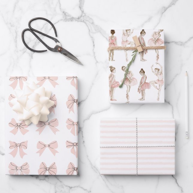 Tiny Dancer Ballerina Pink Girls Birthday Wrapping Paper Sheet (Front)