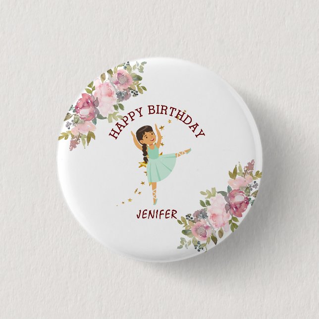  Tiny Dancer | Pink Floral Ballet Birthday Party 3 Cm Round Badge (Front)