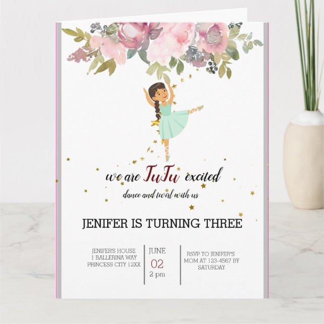 Tiny Dancer | Pink Floral Ballet Birthday Party Card (Front)