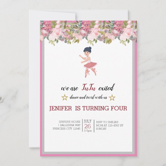 Tiny Dancer | Pink Floral Ballet Birthday Party Invitation (Front)