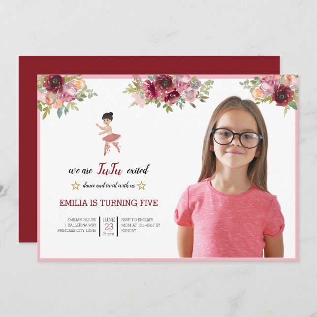 Tiny Dancer | Pink Floral Ballet Birthday Party Invitation (Front/Back)