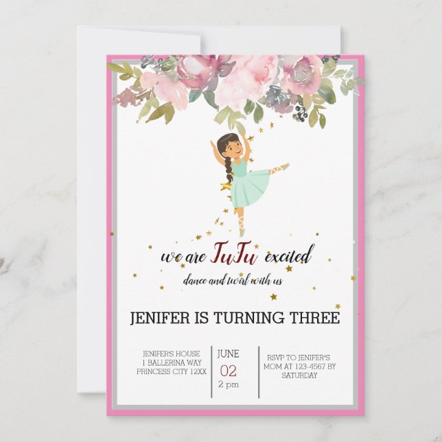 Tiny Dancer | Pink Floral Ballet Birthday Party Invitation (Front)