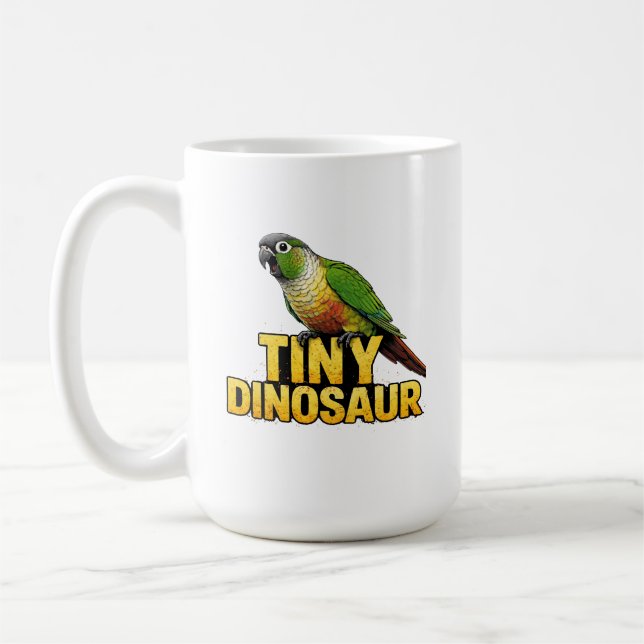 Tiny Dinosaur Green Cheek Conure Coffee Mug (Left)