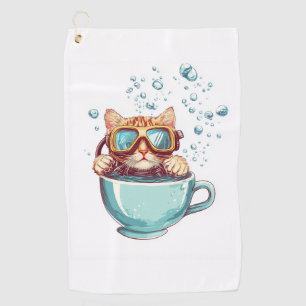Tiny Diver Cat � Funny Scuba Kitty Tea Lover Golf Towel
