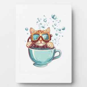 Tiny Diver Cat � Funny Scuba Kitty Tea Lover Plaque