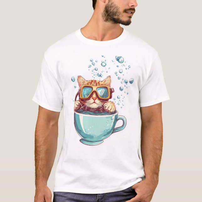 Tiny Diver Cat � Funny Scuba Kitty Tea Lover T-Shirt (Front)