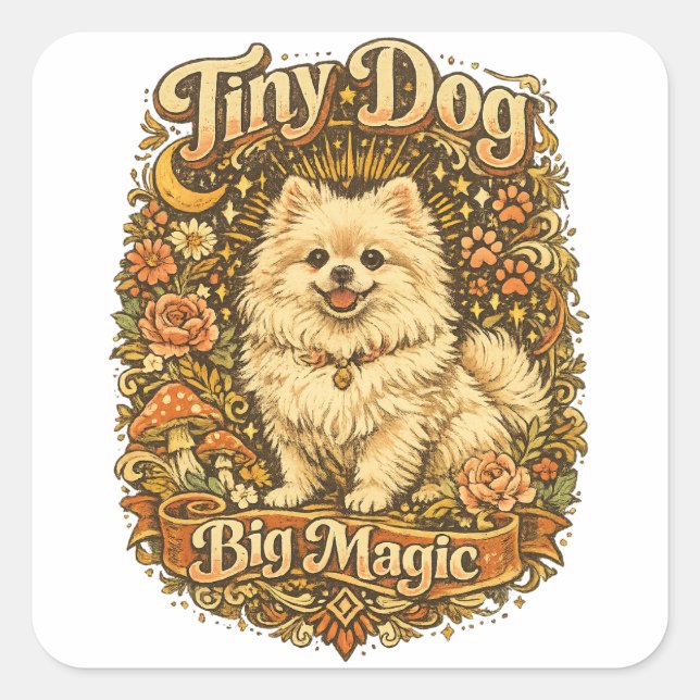 Tiny Dog Big Magic Pomeranian Square Sticker (Front)