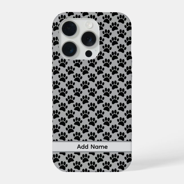 Tiny Dog Paw Print In Black and Gray Custom Name iPhone Case (Back)