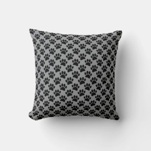 Tiny Dog Paw Print Pattern In Black and Gray Cushion