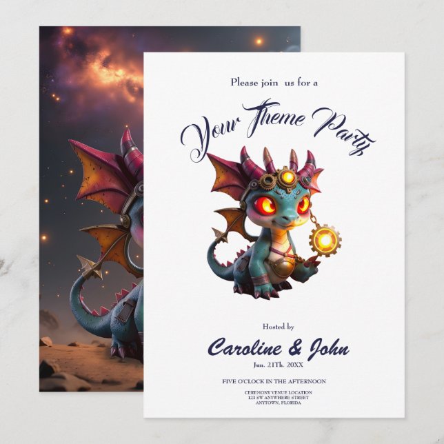 Tiny Dragon, Big Time Energy – The Ember Clockling Invitation (Front/Back)