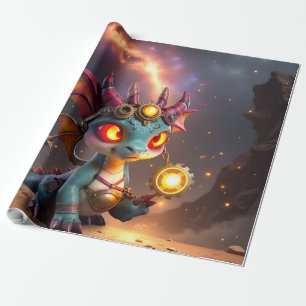 Tiny Dragon, Big Time Energy – The Ember Clockling Wrapping Paper