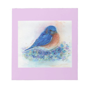Tiny eastern bluebird with flowers by Renee   Notepad