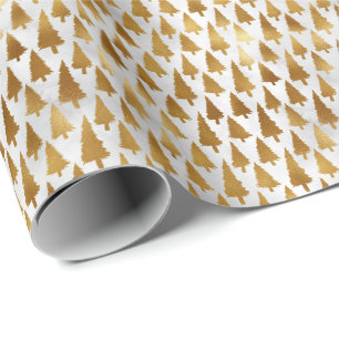 Tiny Elegant Faux Foil Christmas Trees Gift Wrapping Paper