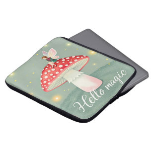 Tiny fairy perched on top of mushroom and glowing  laptop sleeve