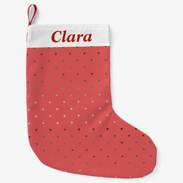 tiny faux rose gold coral polka dots pattern small christmas stocking (Front)
