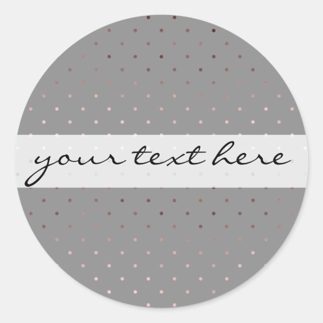 tiny faux rose gold grey polka dots pattern classic round sticker (Front)