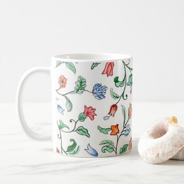 Tiny Floral Twines on a mug (With Donut)