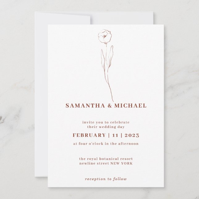 Tiny Flower Terracotta Indie Botanical Invitation (Front)