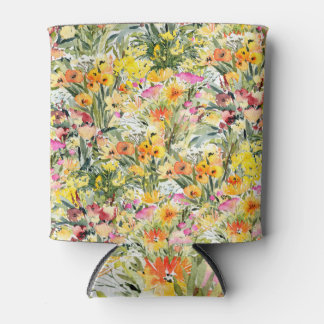 Tiny Flowers Field: Bright Watercolor. Can Cooler