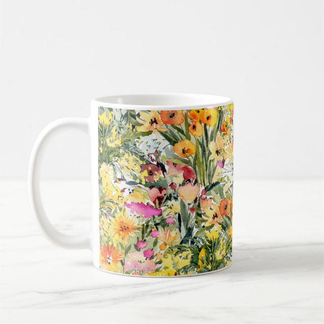 Tiny Flowers Field: Bright Watercolor. Coffee Mug (Left)