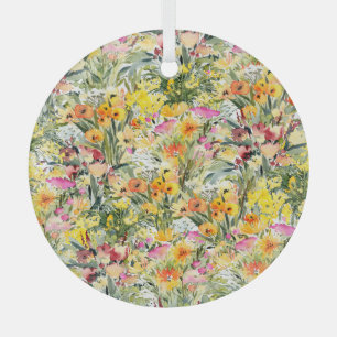Tiny Flowers Field: Bright Watercolor. Glass Tree Decoration