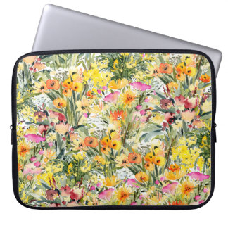 Tiny Flowers Field: Bright Watercolor. Laptop Sleeve
