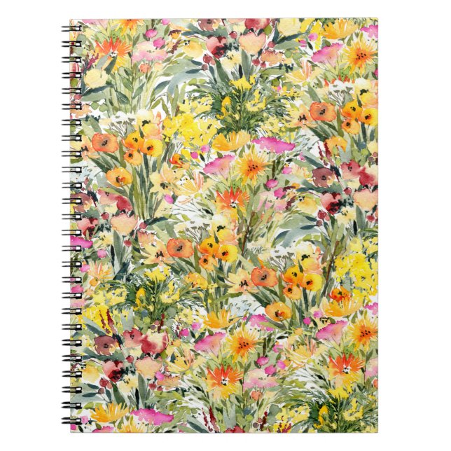 Tiny Flowers Field: Bright Watercolor. Notebook (Front)