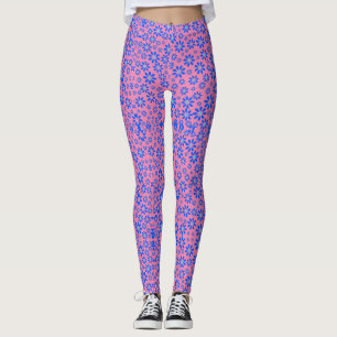 Tiny Flowers Pattern.Blue 01.b Pink BG Leggings