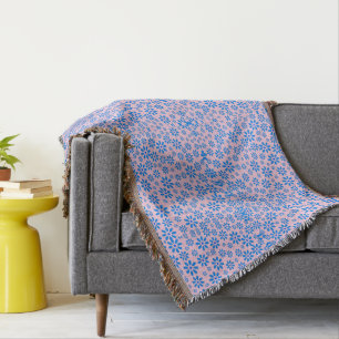 Tiny Flowers Pattern.Blue 02.b Lpink BG Throw Blanket