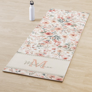 Tiny Flowers Rustic Coral Pattern Name Monogram Yoga Mat