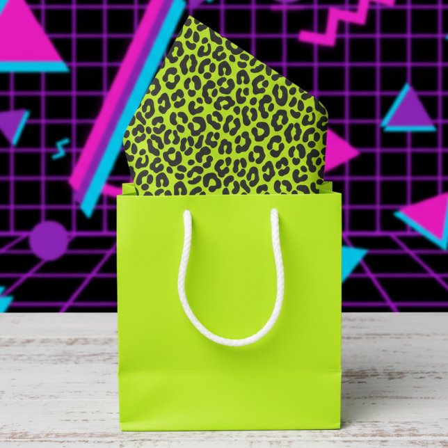 Tiny Fluorescent Lime Green Leopard Print Tissue Paper (Trendy 80's Glam Fluorescent Lime Green Tissue Paper for Girly Birthday for Her. Cute Spotted Print)