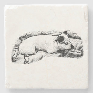 Tiny Gallery: Bedtime Terrier Dots Stone Coaster
