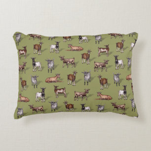 Tiny Goats on Green - Goat Herd Pattern Decorative Cushion