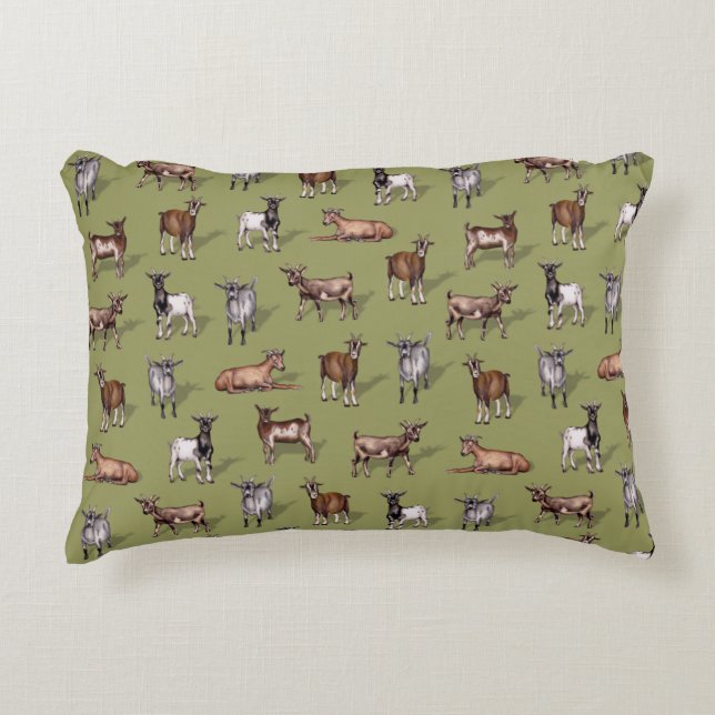 Tiny Goats on Green - Goat Herd Pattern Decorative Cushion (Front)
