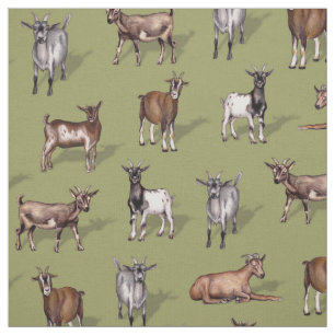 Tiny Goats on Green - Goat Herd Pattern Fabric
