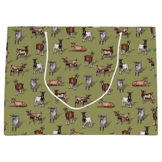 Tiny Goats on Green - Goat Herd Pattern Large Gift Bag (Front)
