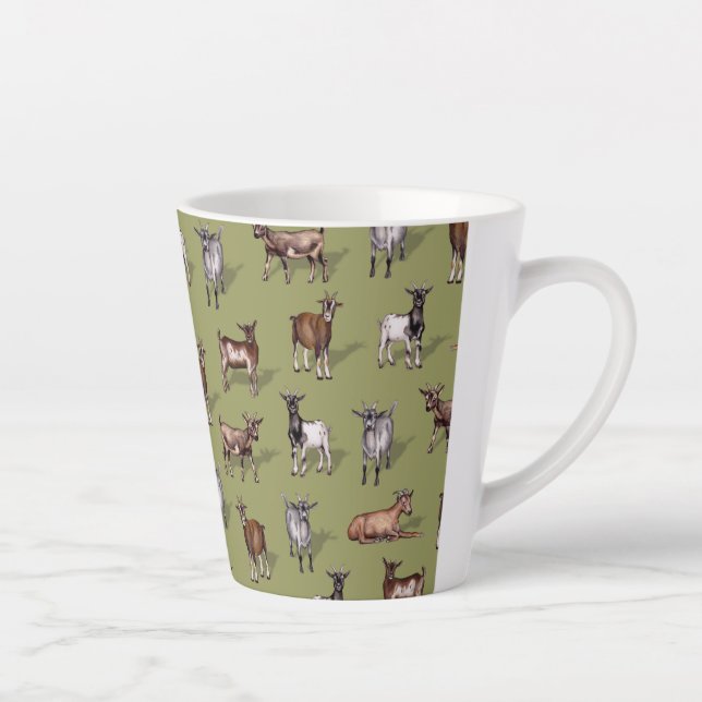 Tiny Goats on Green - Goat Herd Pattern Latte Mug (Right)