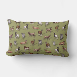 Tiny Goats on Green - Goat Herd Pattern Lumbar Cushion