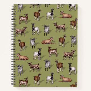 Tiny Goats on Green - Goat Herd Pattern Notebook