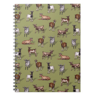 Tiny Goats on Green - Goat Herd Pattern Notebook