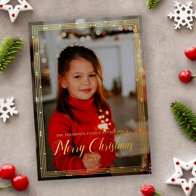 Tiny Gold Bead Frame Merry Christmas Photo (Creator Uploaded)