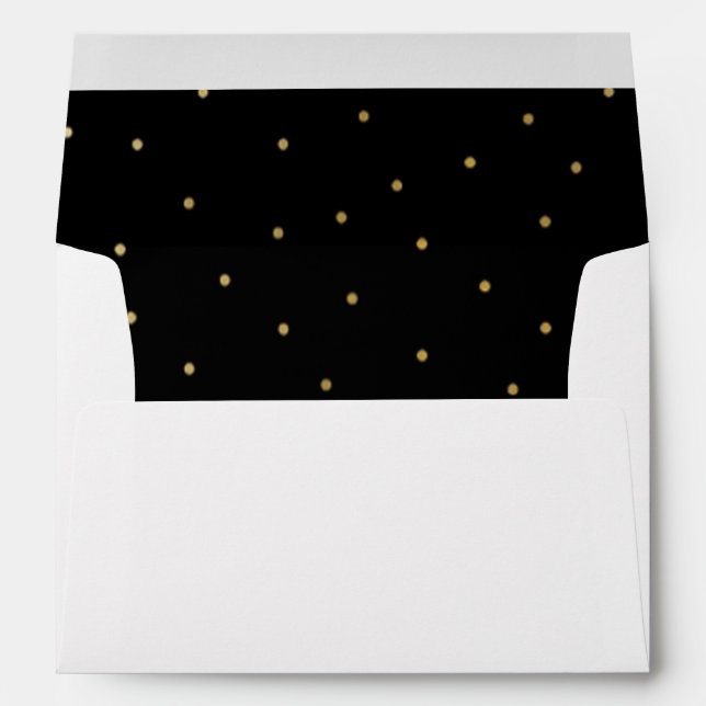 Tiny Gold Polka Dots on Black Lined Envelope (Back (Bottom))