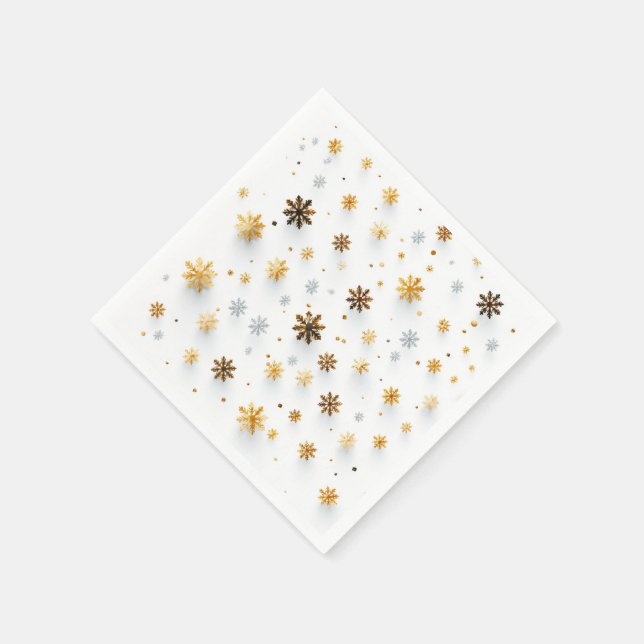 Tiny Golden Snow Ters: Christmas Snowflake Napkins (Corner)