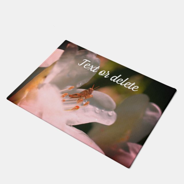 Tiny Grasshopper On Azalea Flower Personalised  Doormat (Angled)