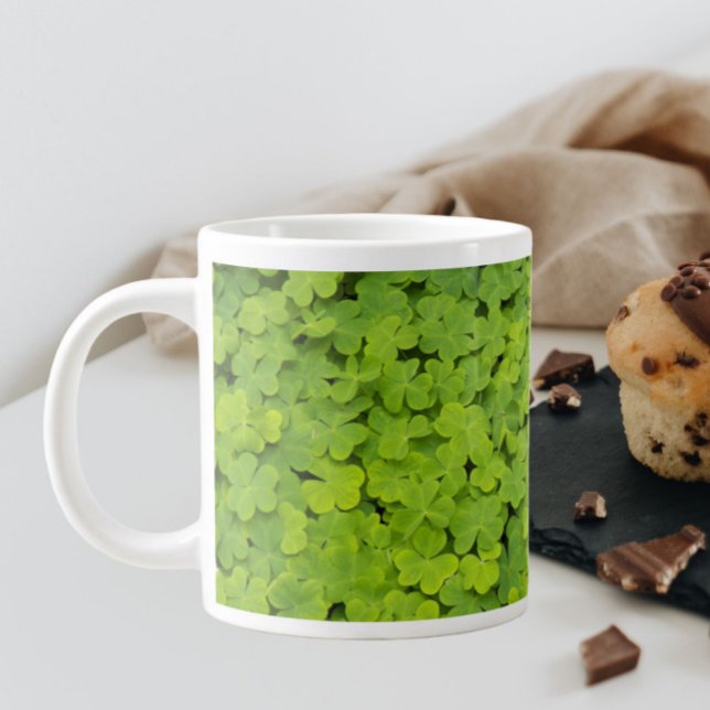 Tiny Green Shamrocks Floral Large Coffee Mug (In Situ)