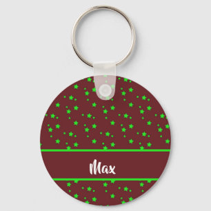 Tiny green stars on brown key ring