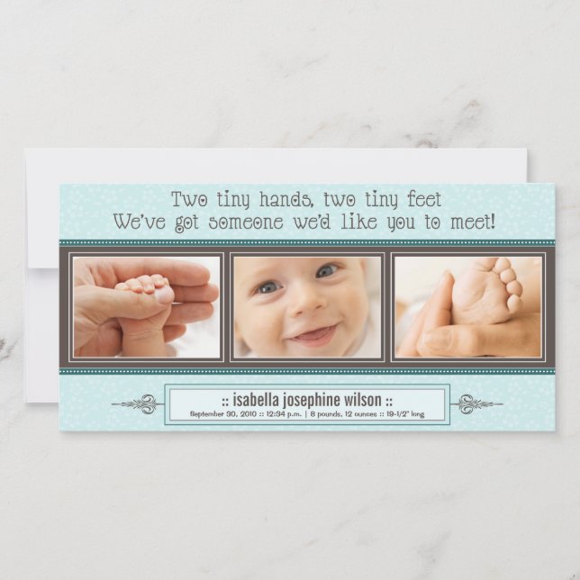 Tiny Hands, Tiny Feet Birth Announcement (blue) (Front)