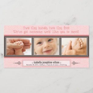 Tiny Hands, Tiny Feet Birth Announcement (pink)