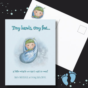 Tiny hands, tiny feet - pregnancy announcement postcard