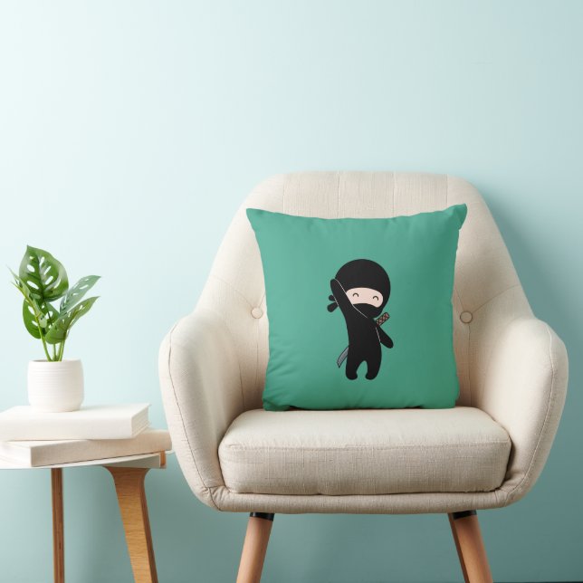 Tiny Happy Ninja on Dark Green Cushion (Chair)